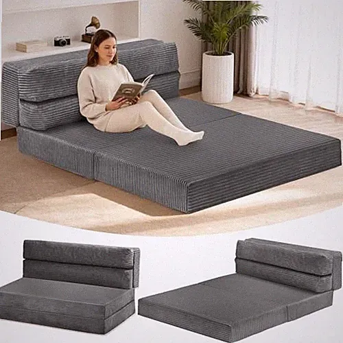 Foldable Mattress 54" Folding Sofa Bed, 3-in-1 Convertible Sofa Bed Full Grey