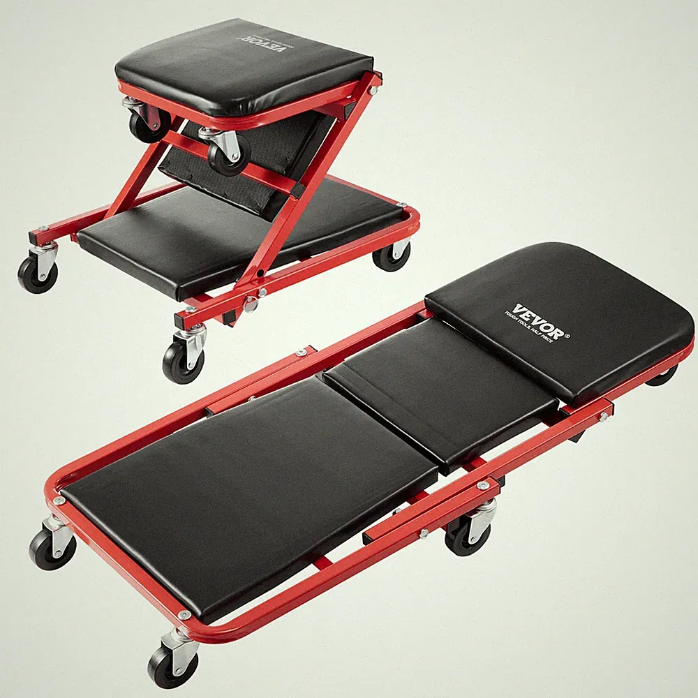 Foldable Z shape transport Tool Padded Seat Creeper Stool with 6 Wheels